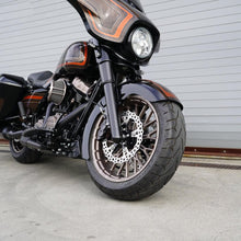 Load image into Gallery viewer, Havoc Motorcycles complete 18 x 5.5 fat tire kits for Harley Davidson bagger Street Glide, Road Glide, Road King, and Electra Glide. Complete with fat tire wheel, 180/55-18 fat front tire, fat front fender, and floating brake rotors.
