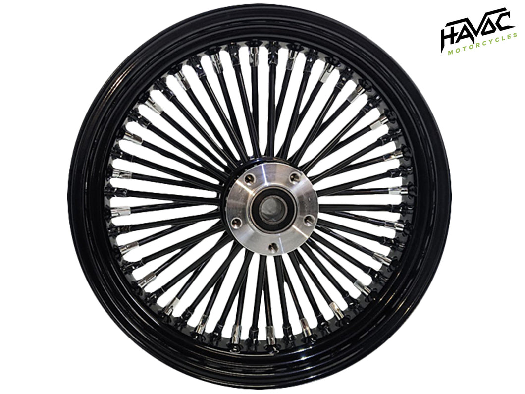 Fat Spoke Wheel, 16 x 3.5 Rear Wheel, Black and Chrome, Harley FLST Softail Heritage, Fat Boy, Deluxe 2008-2017, Non-ABS