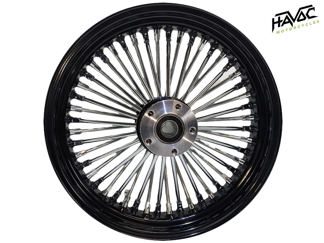 Fat Spoke Wheel, 16 x 3.5 Rear Wheel, Black and Chrome, Harley FXST Softail Standard, Custom, Night Train, and Springer 2000-2005 and FLST Softail Heritage, Fat Boy, Deluxe 2000-2007