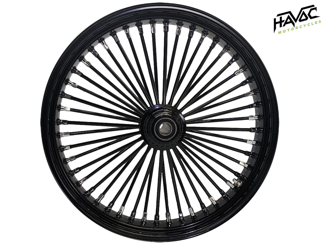 Fat Spoke Wheel, 21 x 3.5 Single Disc Front, Black, FXST/C/S Softail Standard and Softail Custom 2000-2006 when installed with included axle spacers