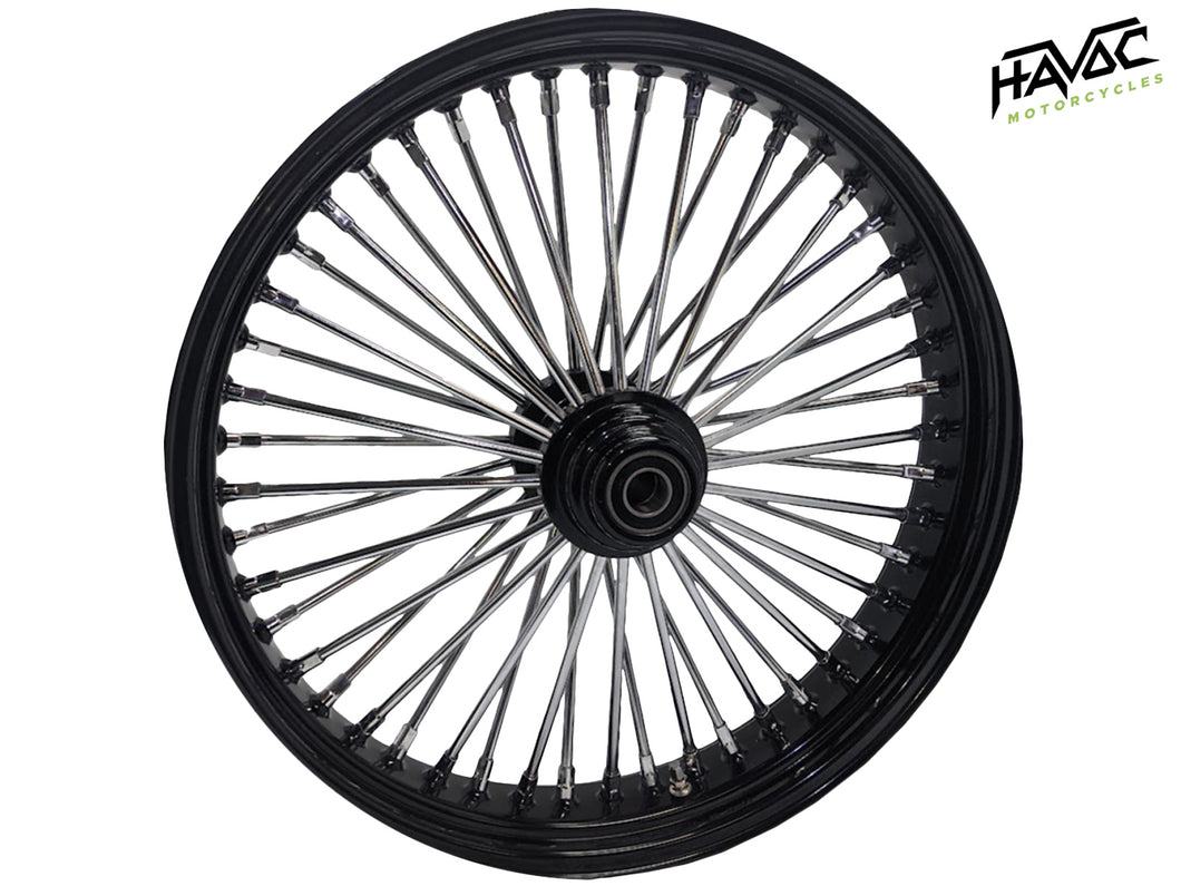 Fat Spoke Wheel, 21 x 3.5 Single Disc Front, Black and Chrome, FXST/C/S Softail Standard and Softail Custom 1994-99 and  FLST(S/C/F), Slim, Heritage, Fatboy 1994-1999