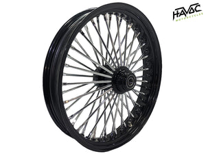 Fat Spoke Wheel, 21 x 3.5 Single Disc Front, Black and Chrome, FXST/C/S Softail Standard and Softail Custom 2000-2006 when installed with included axle spacers